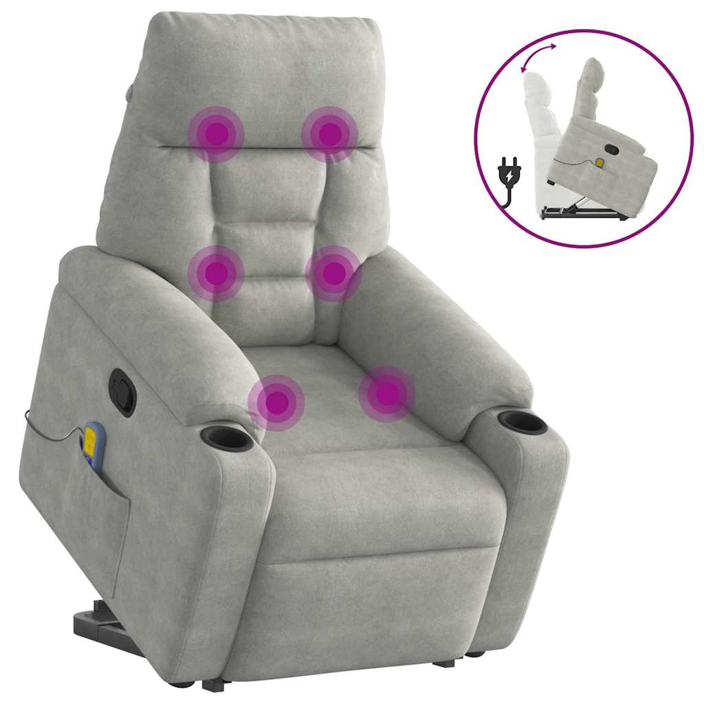 Vetonek Sillón reclinable de masaje elevable tela microfibra gris claro