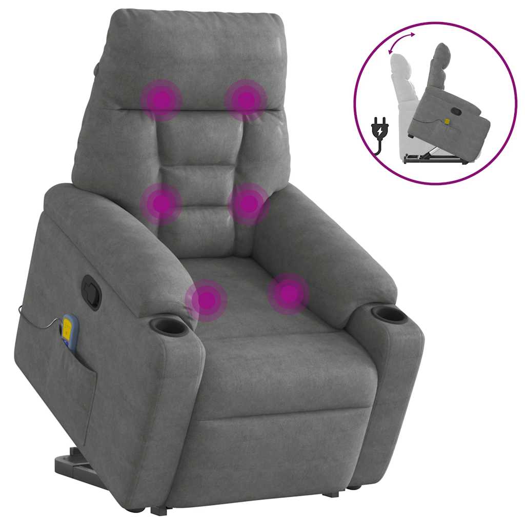 Vetonek Sillón reclinable masaje elevable tela microfibra gris oscuro