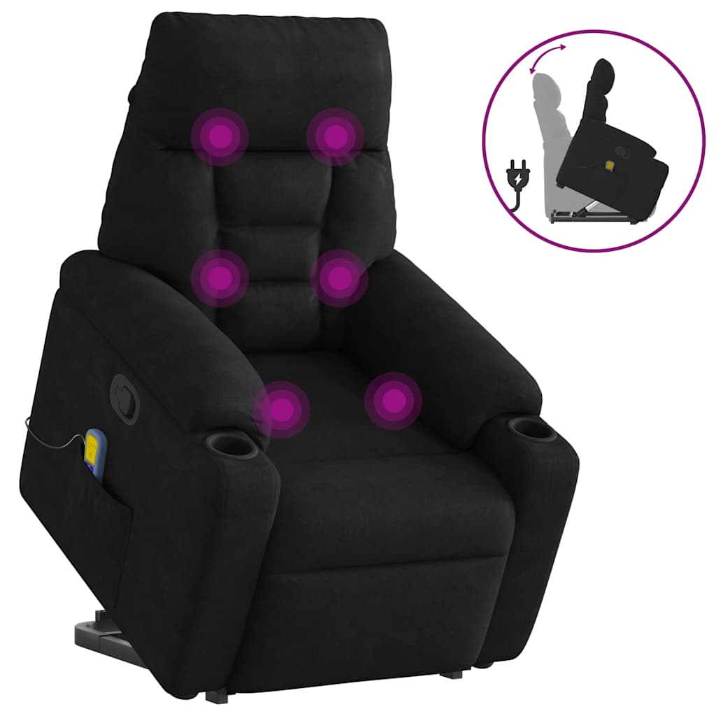 Vetonek Sillón reclinable de masaje elevable tela de microfibra negro