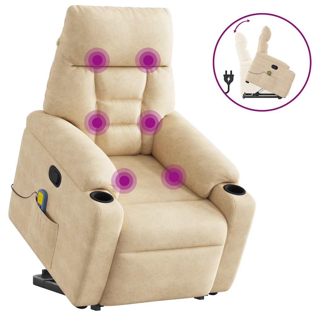 Vetonek Sillón reclinable de masaje elevable tela de microfibra crema