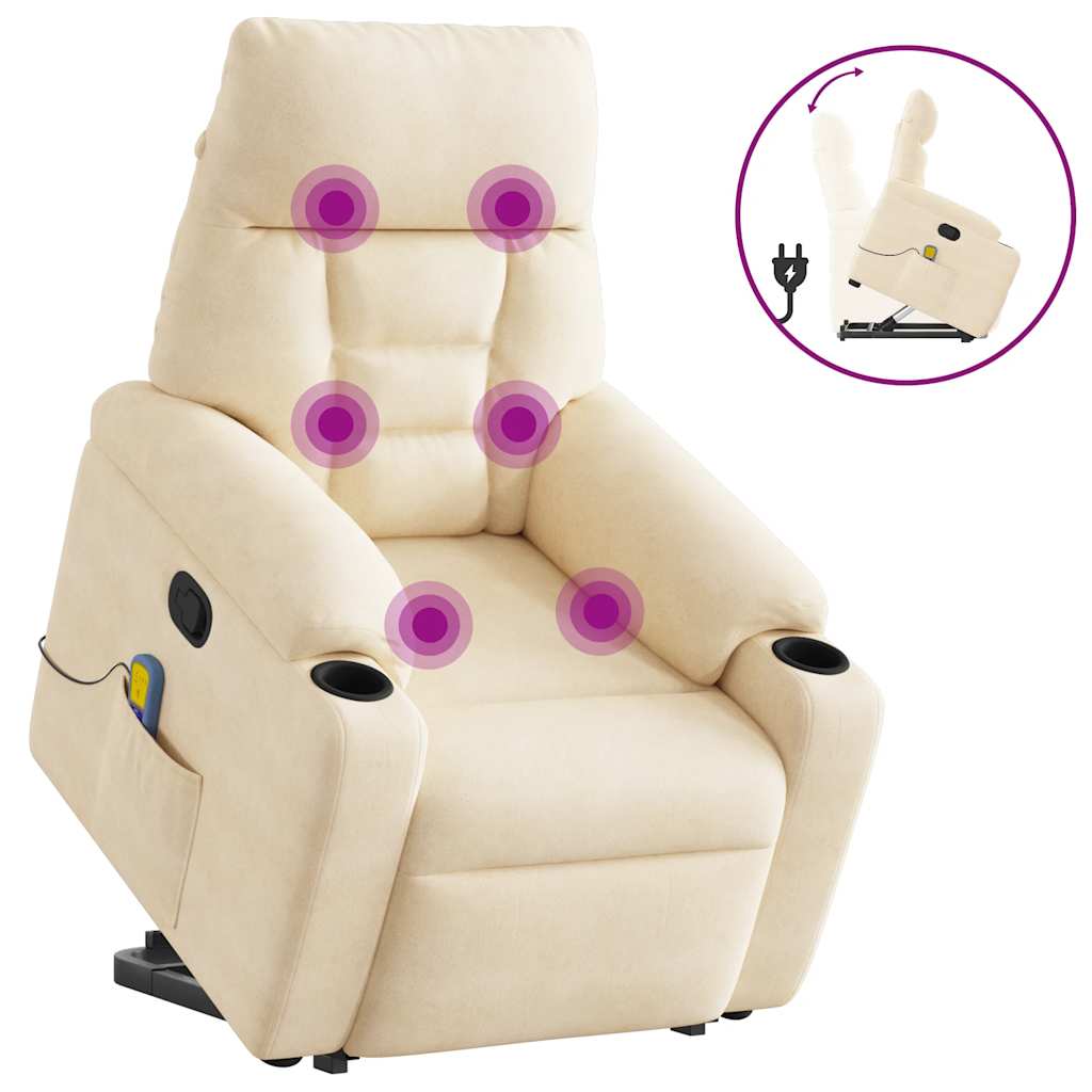 Vetonek Sillón reclinable de masaje elevable tela de microfibra beige