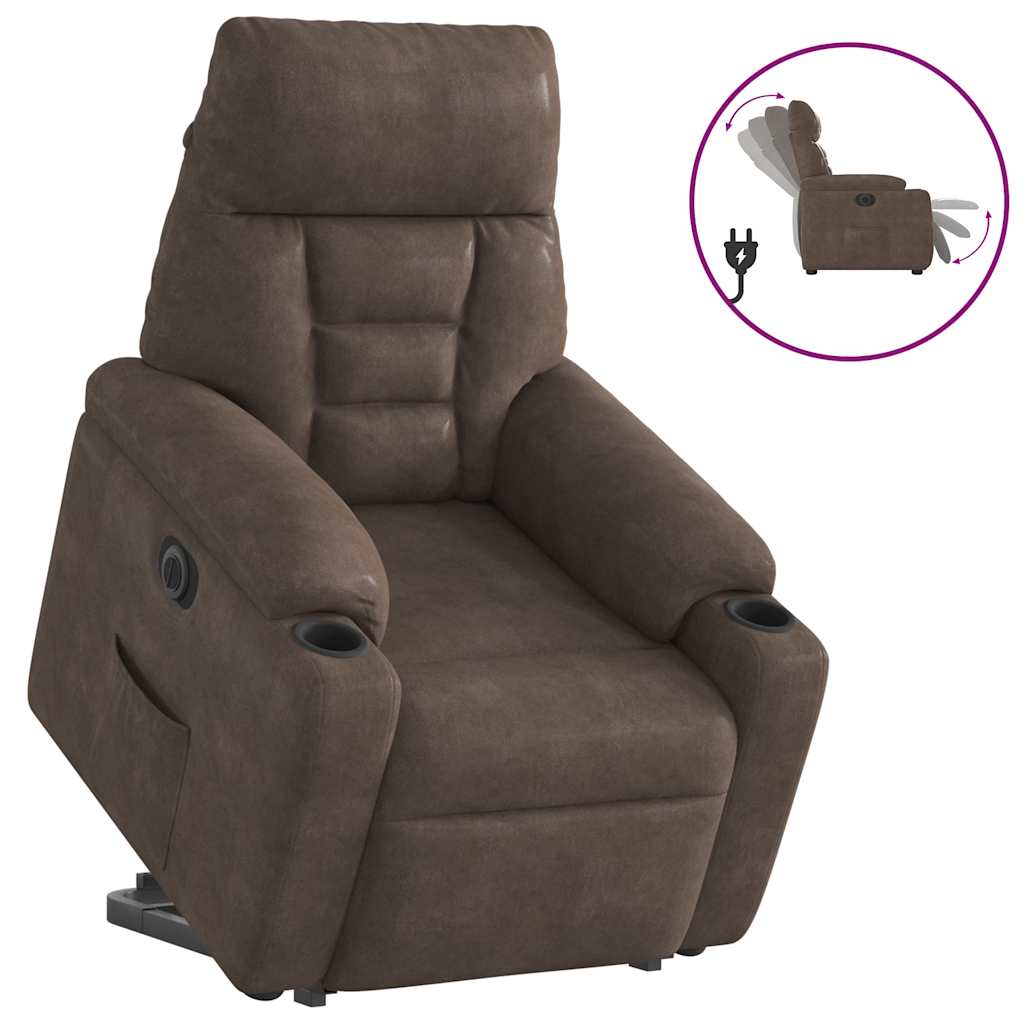 Vetonek Sillón eléctrico reclinable elevable tela microfibra marrón