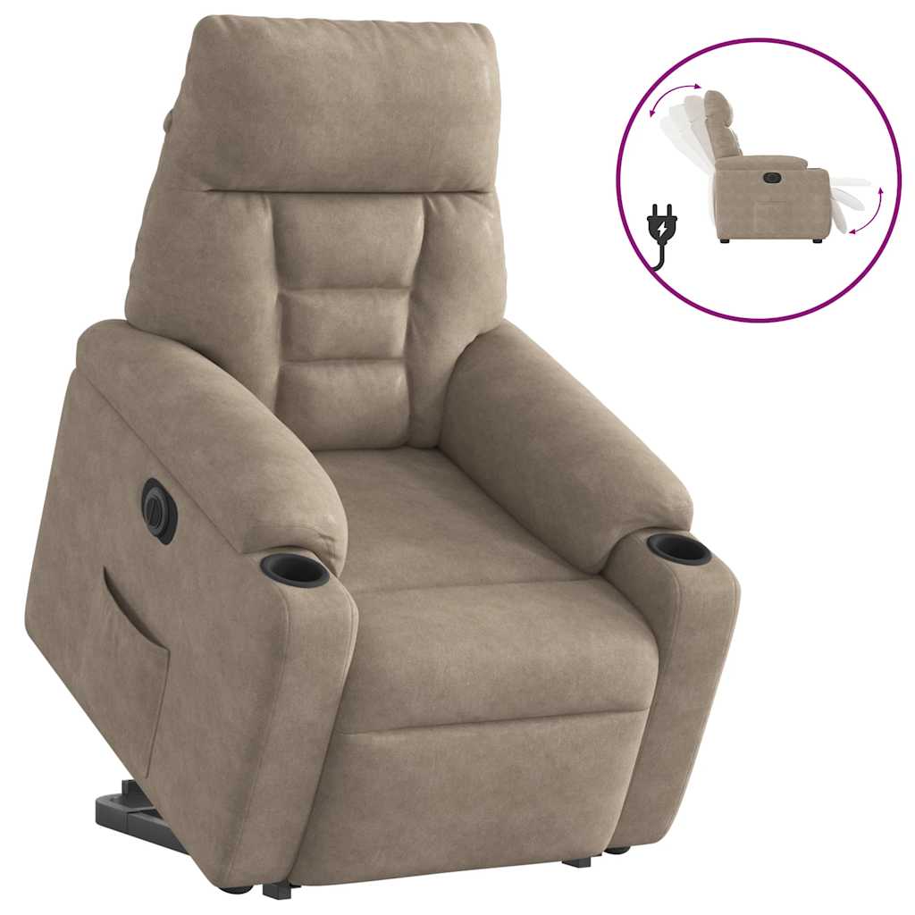 Vetonek Sillón eléctrico reclinable elevable tela microfibra gris taupe