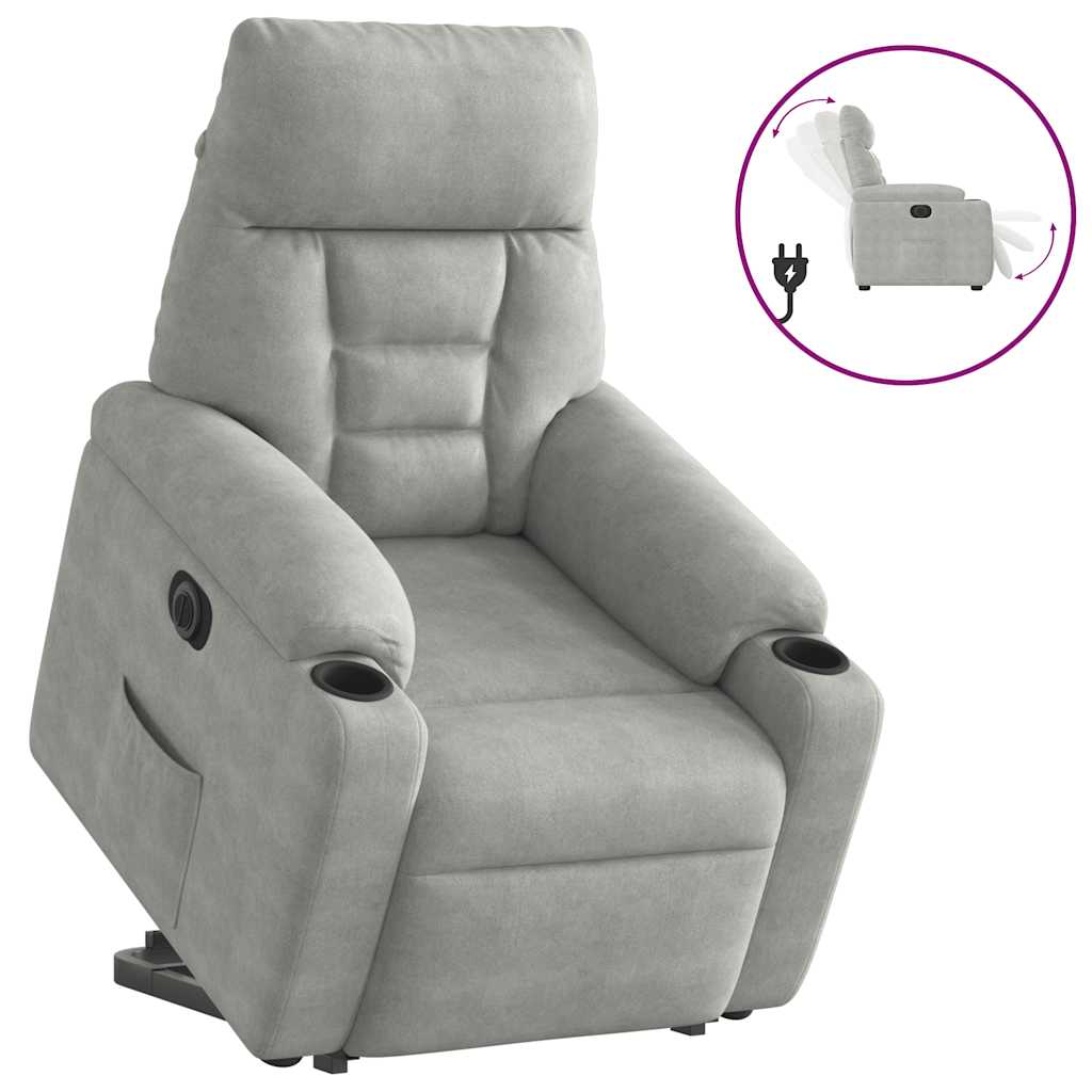 Vetonek Sillón eléctrico reclinable elevable tela microfibra gris claro