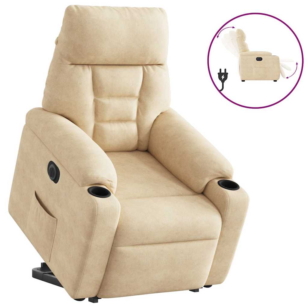 Vetonek Sillón eléctrico reclinable elevable tela microfibra crema