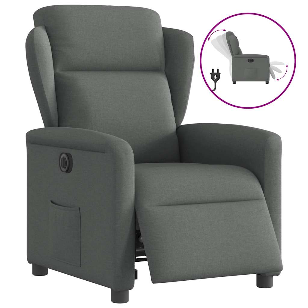 Vetonek Sillón reclinable eléctrico de tela gris oscuro