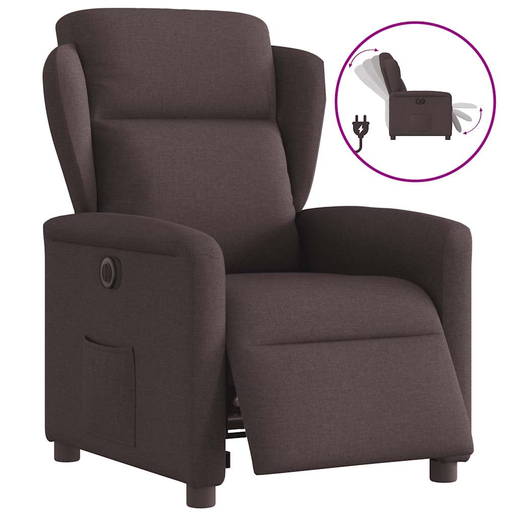 Vetonek Sillón reclinable eléctrico tela marrón oscuro