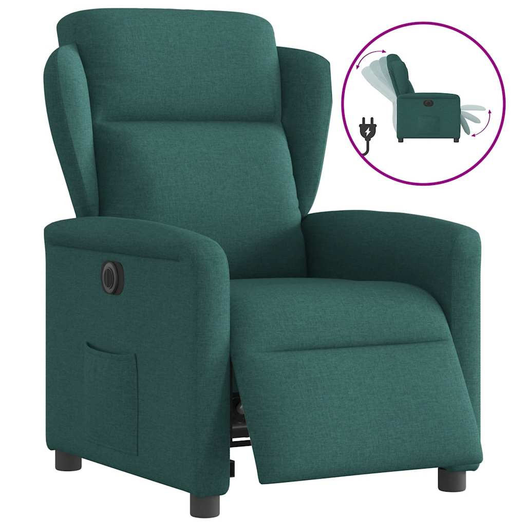 Vetonek Sillón reclinable eléctrico tela verde oscuro