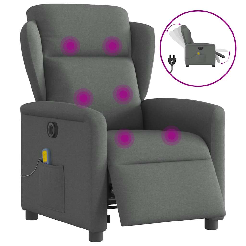 Vetonek Sillón reclinable de masaje eléctrico tela gris oscuro