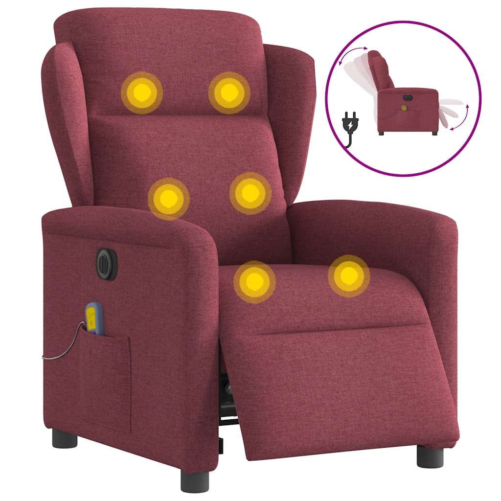 Vetonek Sillón de masaje reclinable eléctrico tela rojo tinto