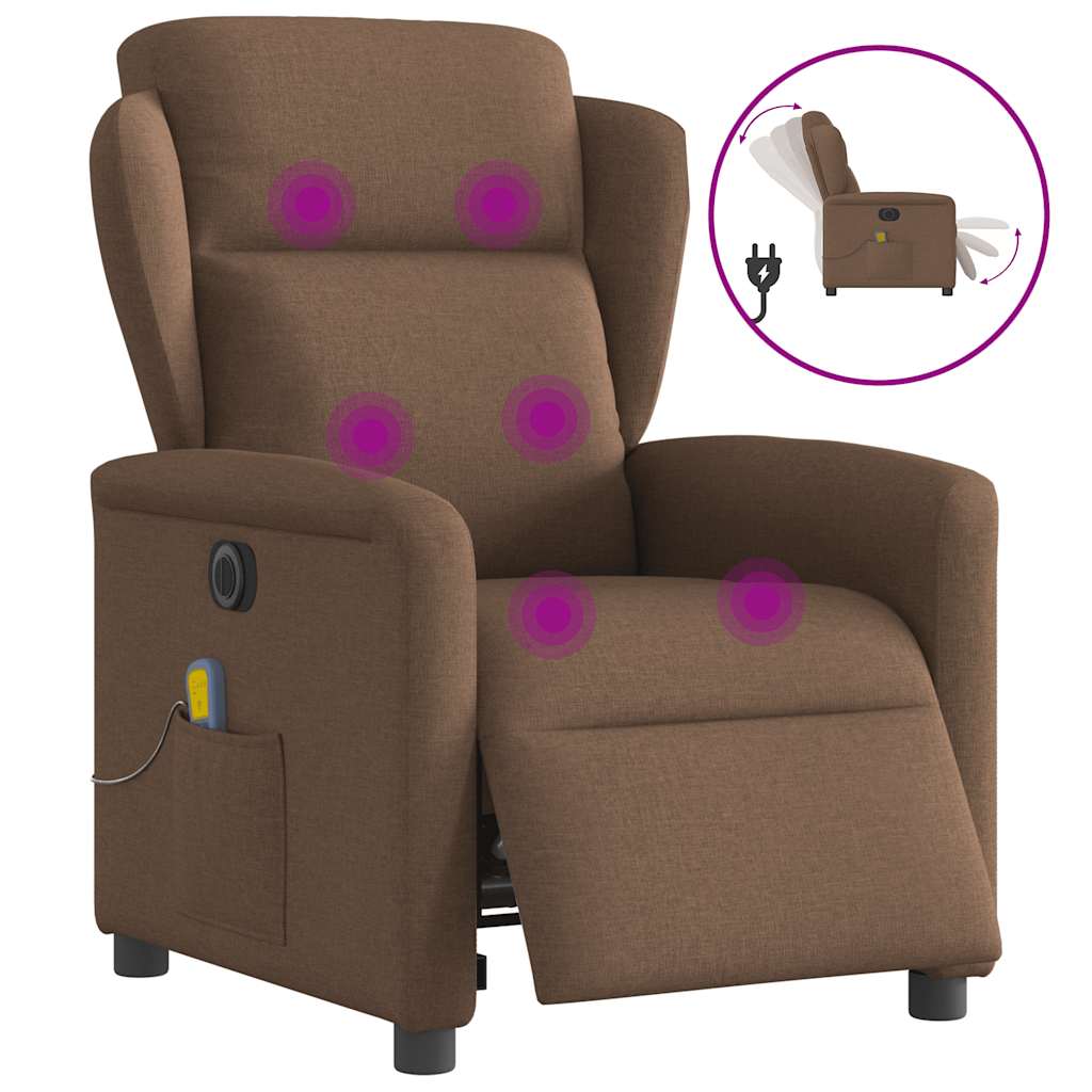 Vetonek Sillón reclinable de masaje eléctrico tela marrón