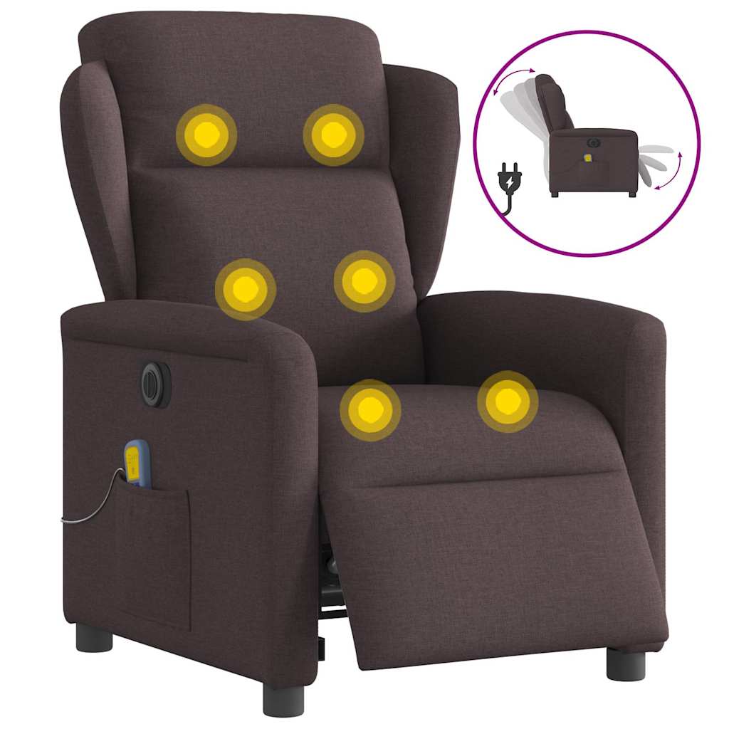 Vetonek Sillón reclinable de masaje eléctrico tela marrón oscuro