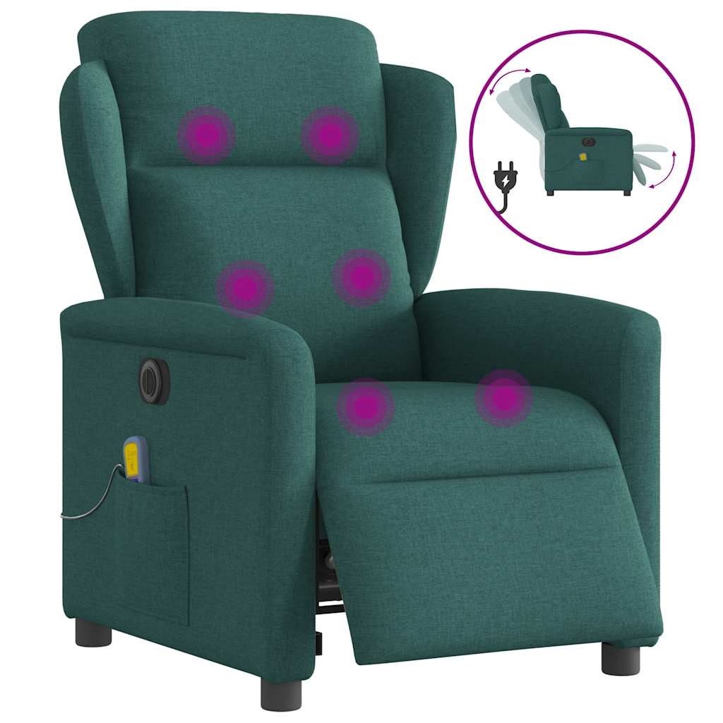 Vetonek Sillón reclinable de masaje eléctrico tela verde oscuro