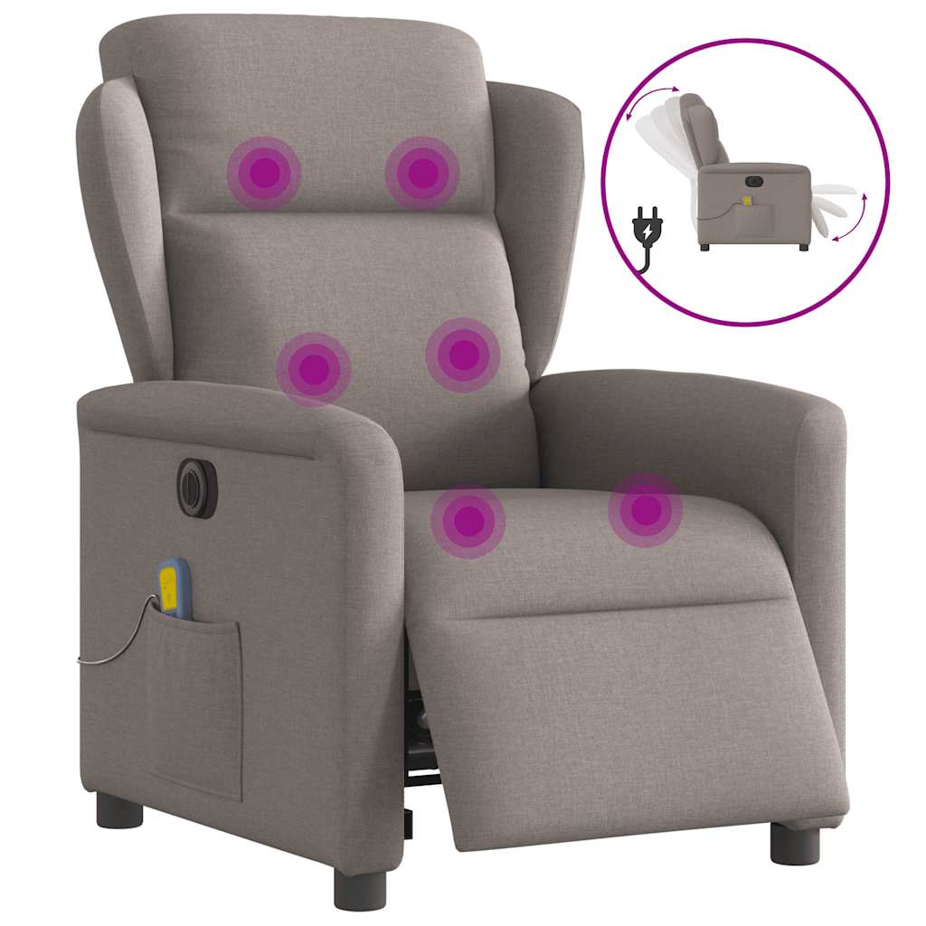 Vetonek Sillón reclinable de masaje eléctrico tela gris taupe