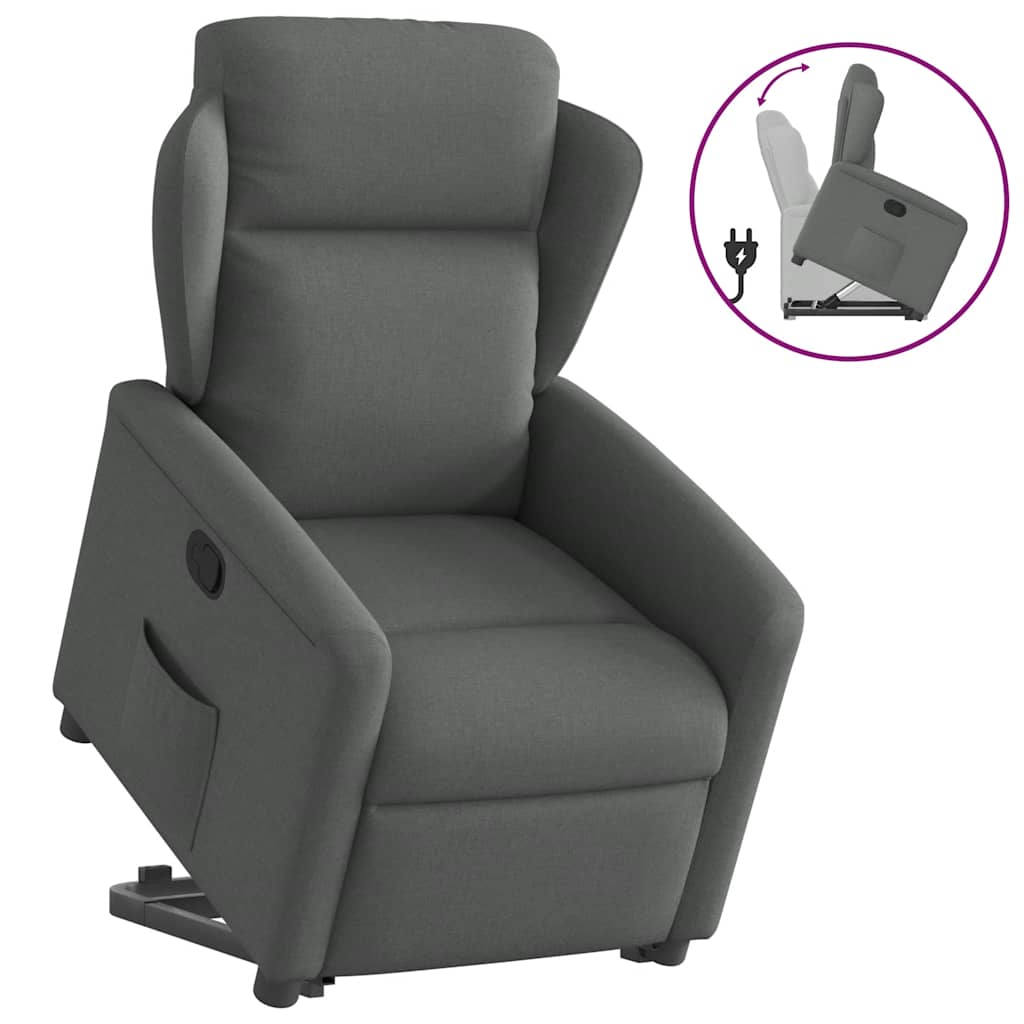 Vetonek Sillón reclinable elevable de tela gris oscuro