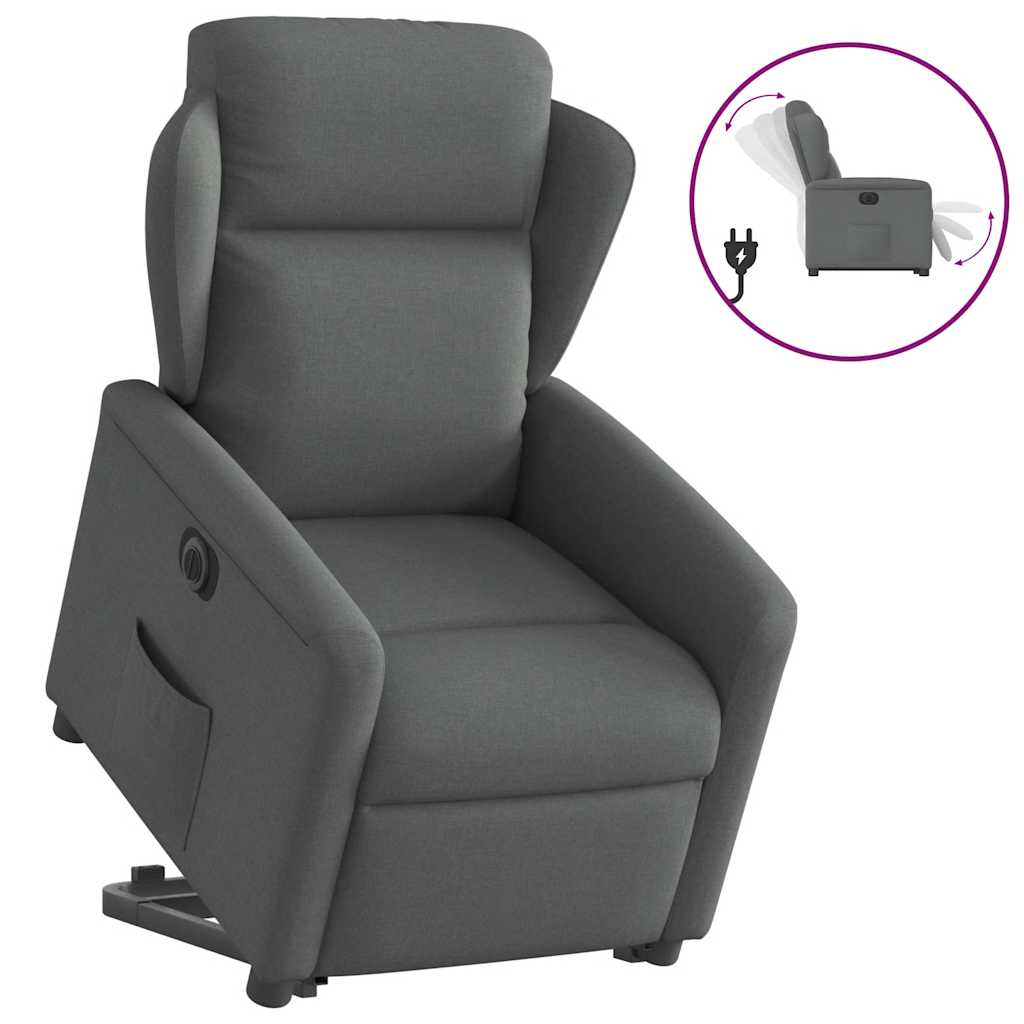 Vetonek Sillón eléctrico reclinable elevable de tela gris oscuro