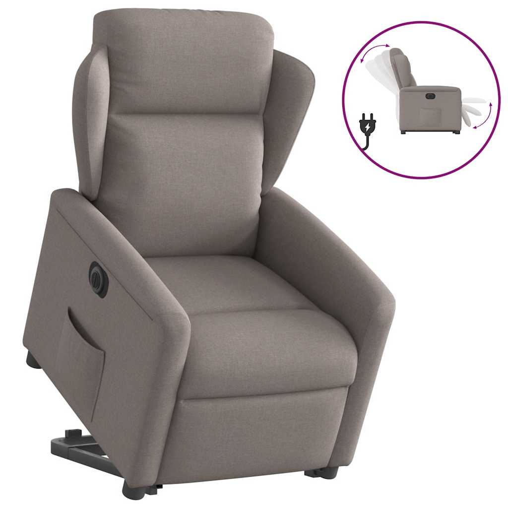 Vetonek Sillón eléctrico reclinable elevable de tela gris taupe