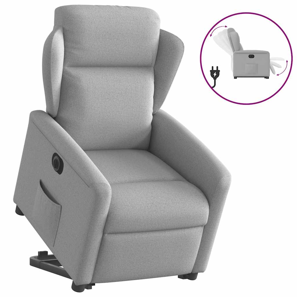 Vetonek Sillón eléctrico reclinable elevable de tela gris nube