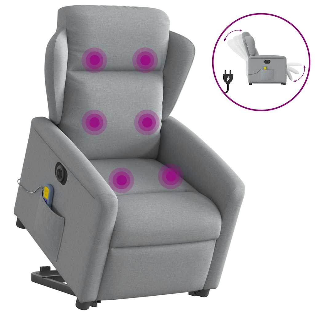 Vetonek Sillón de masaje eléctrico reclinable elevable tela gris claro