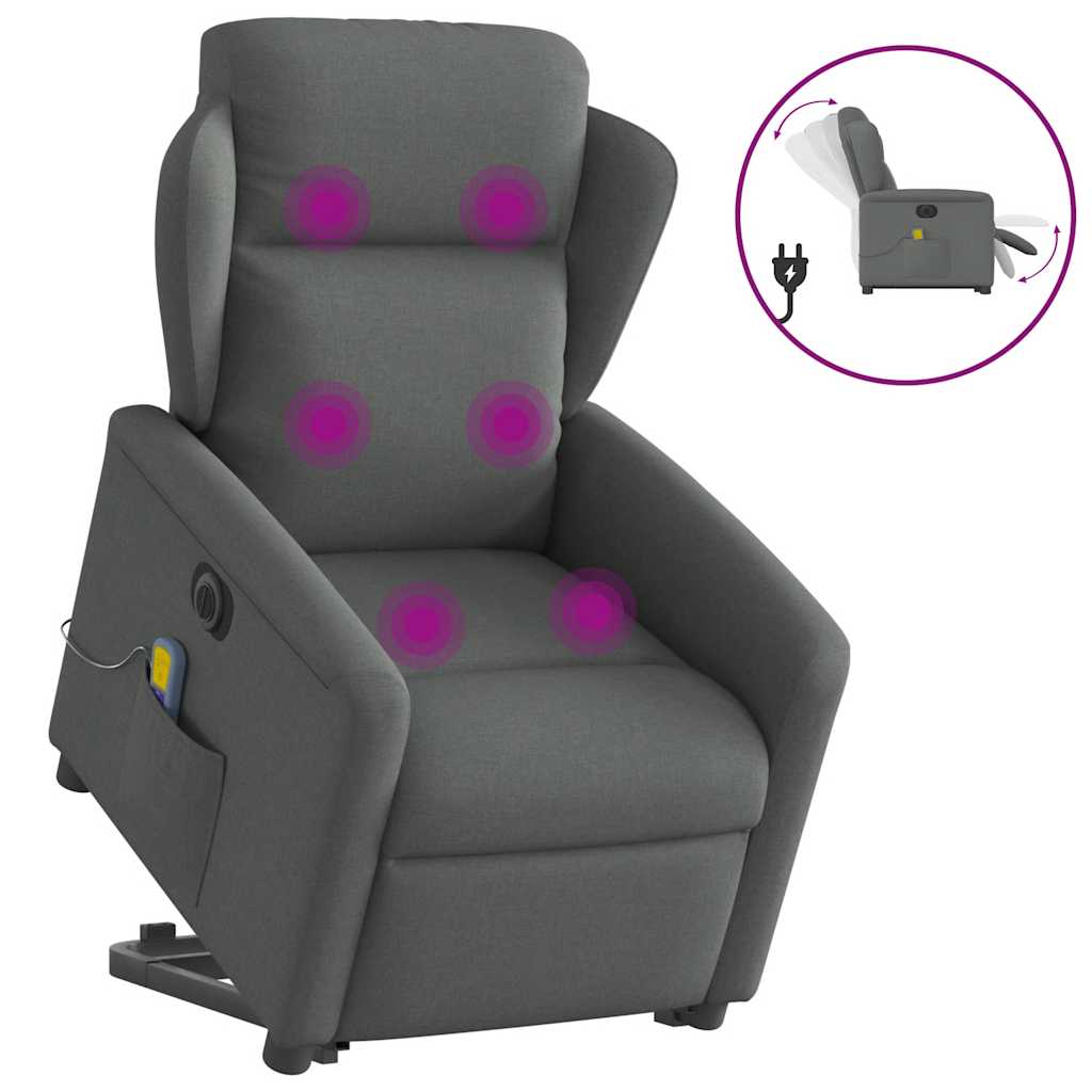 Vetonek Sillón de masaje eléctrico reclinable elevable tela gris oscuro