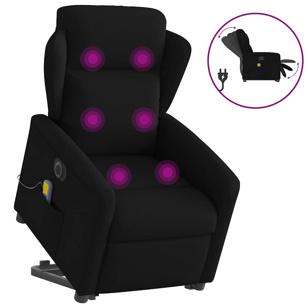 Vetonek Sillón de masaje eléctrico reclinable elevable tela negro