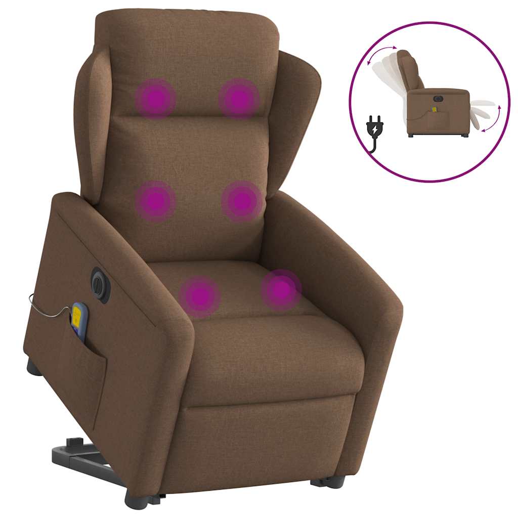 Vetonek Sillón de masaje eléctrico reclinable elevable tela marrón