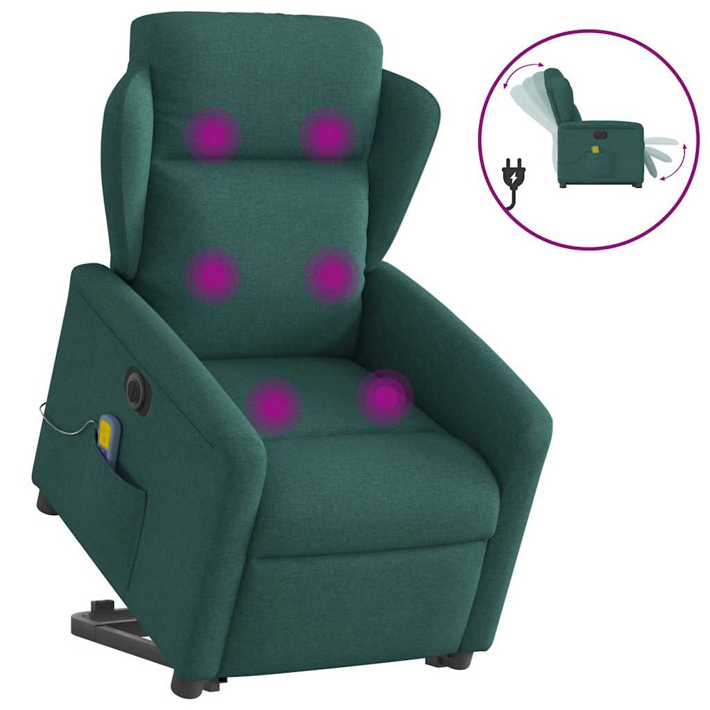 Sillón masaje eléctrico reclinable elevable tela verde oscuro V1526 Vetonek