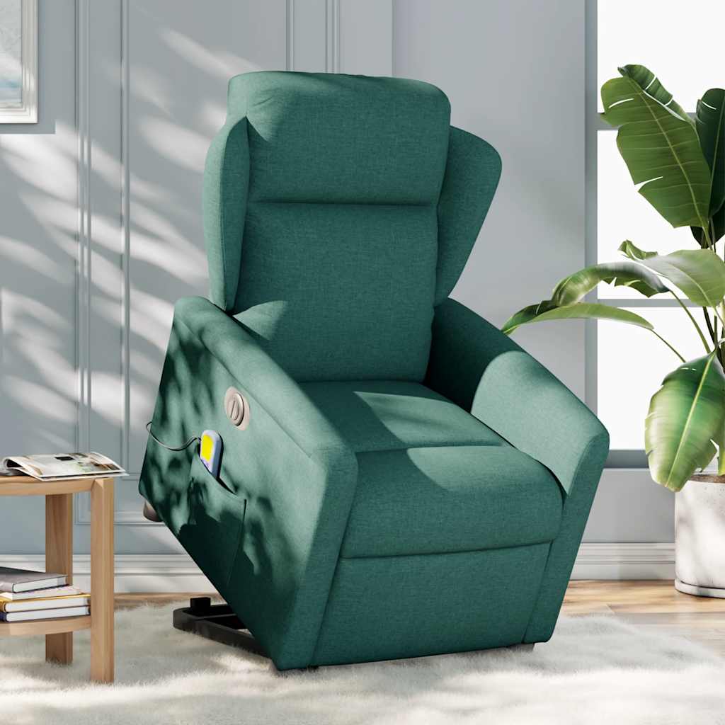Sillón masaje eléctrico reclinable elevable tela verde oscuro V1526 Vetonek
