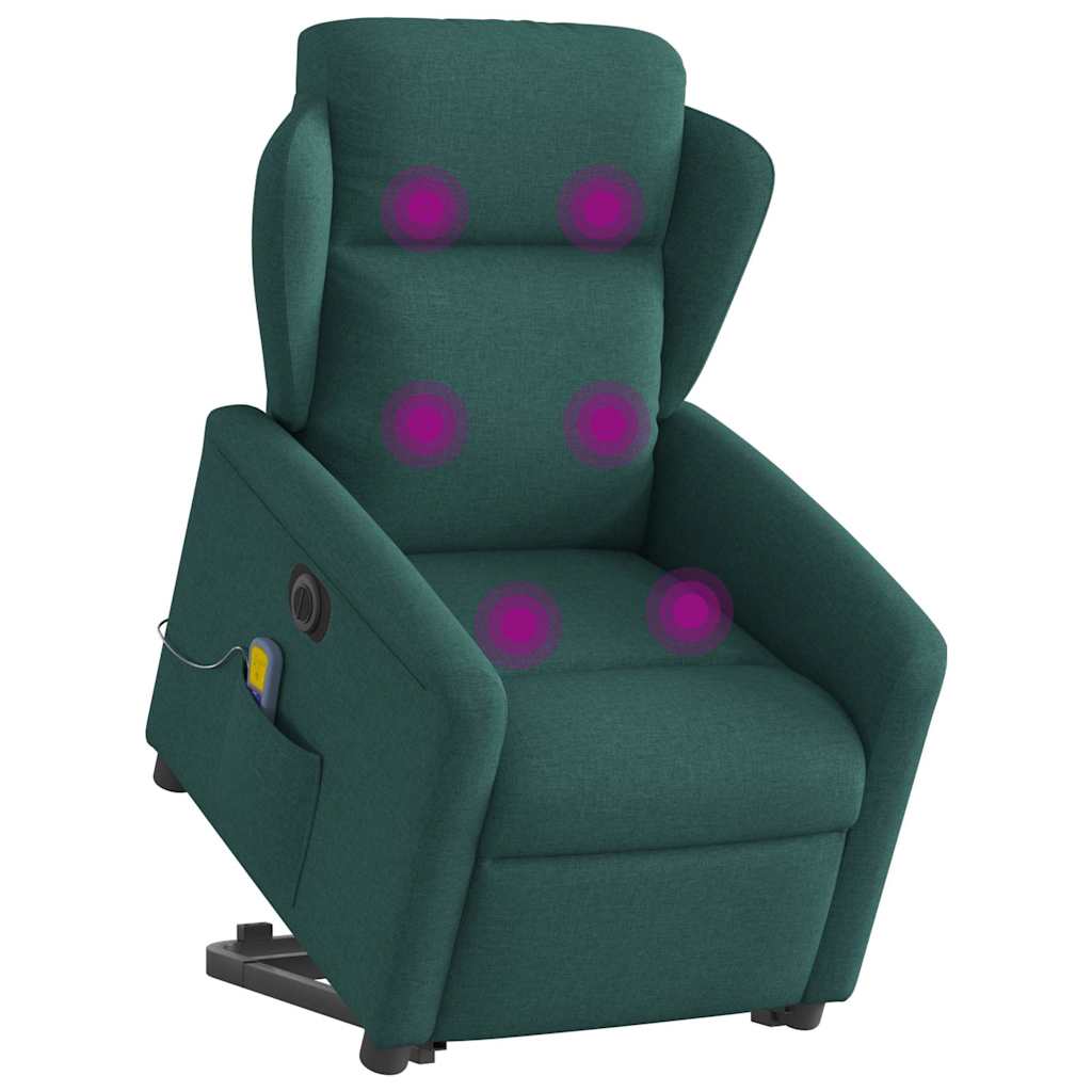 Sillón masaje eléctrico reclinable elevable tela verde oscuro V1526 Vetonek