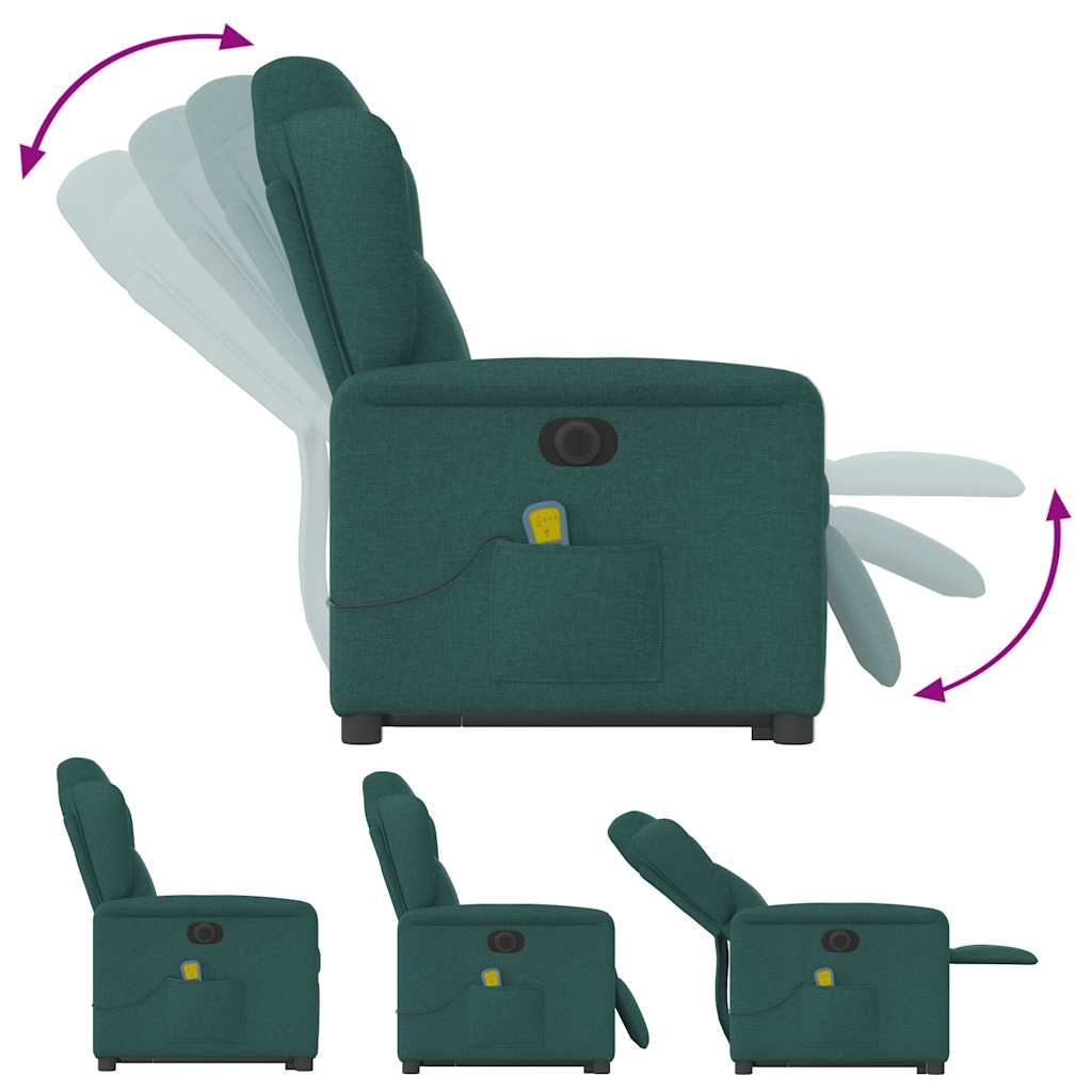 Sillón masaje eléctrico reclinable elevable tela verde oscuro V1526 Vetonek