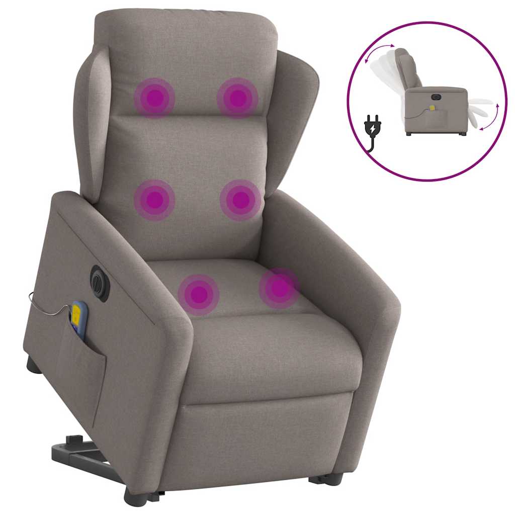 Vetonek Sillón de masaje eléctrico reclinable elevable tela taupé