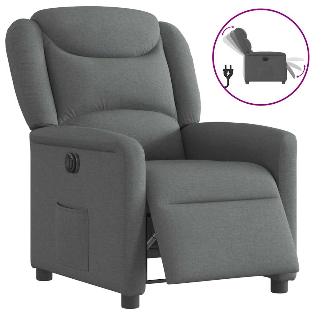 Vetonek Sillón reclinable eléctrico de tela gris oscuro