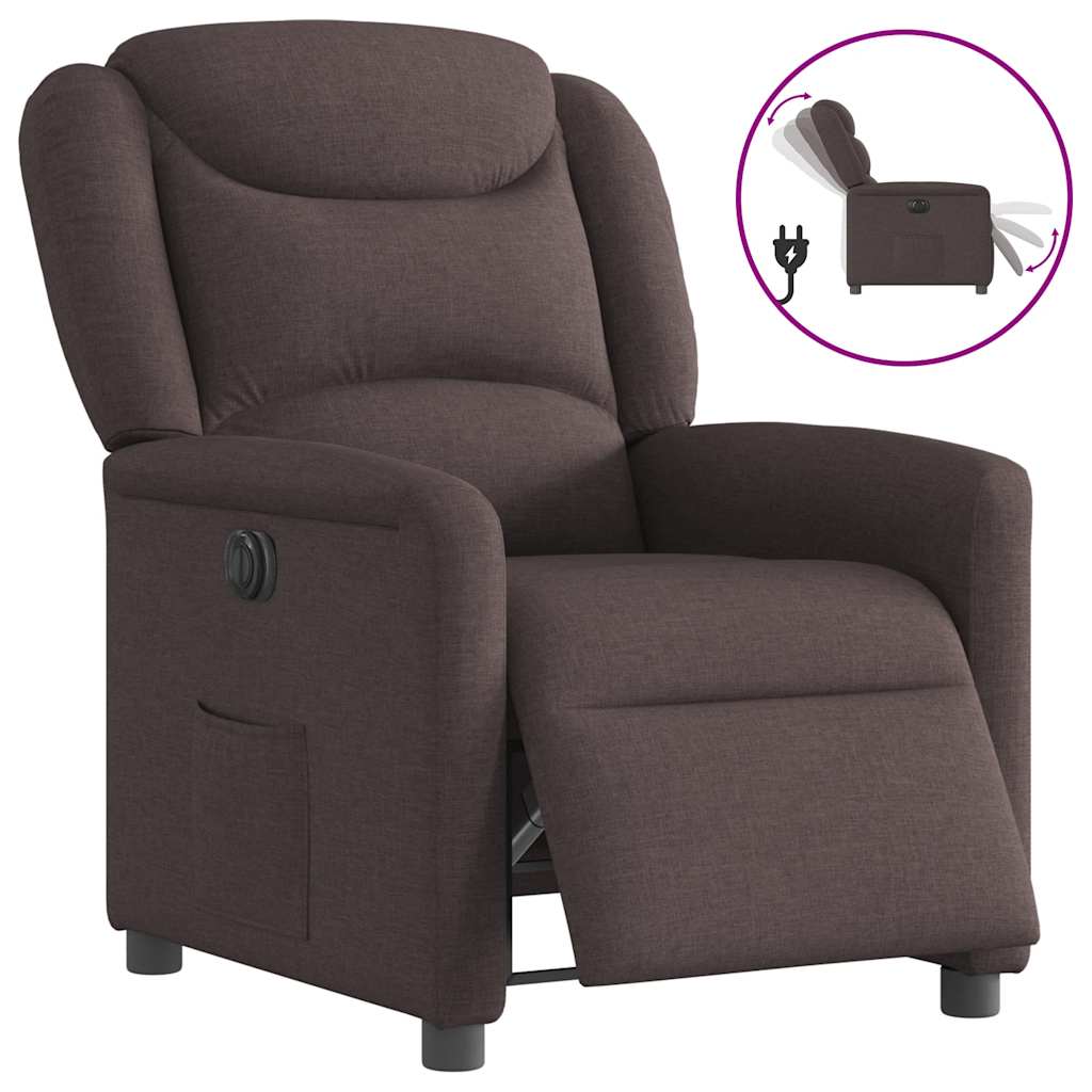 Vetonek Sillón reclinable eléctrico tela marrón oscuro