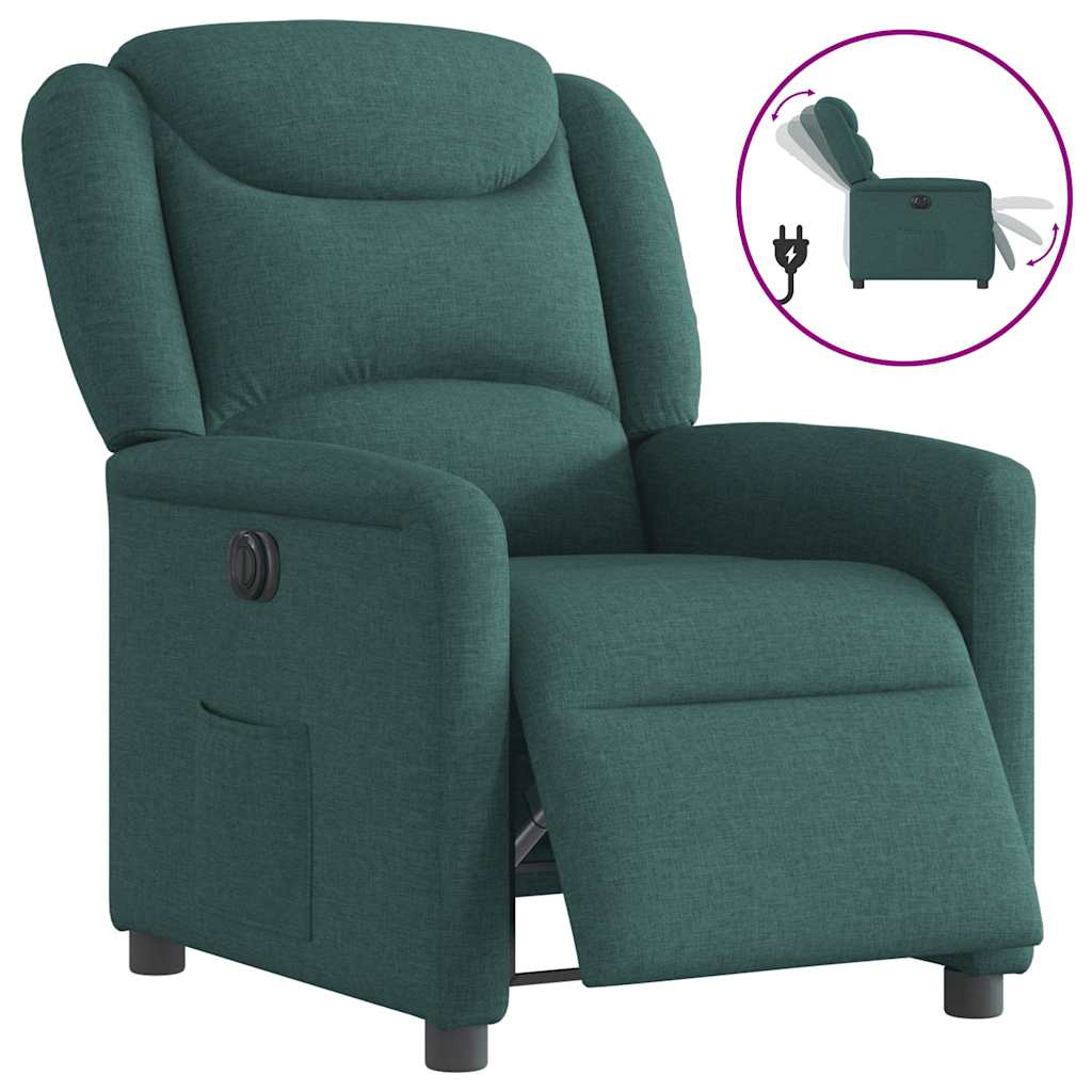 Vetonek Sillón reclinable eléctrico tela verde oscuro