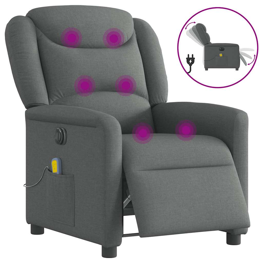 Vetonek Sillón reclinable de masaje eléctrico tela gris oscuro