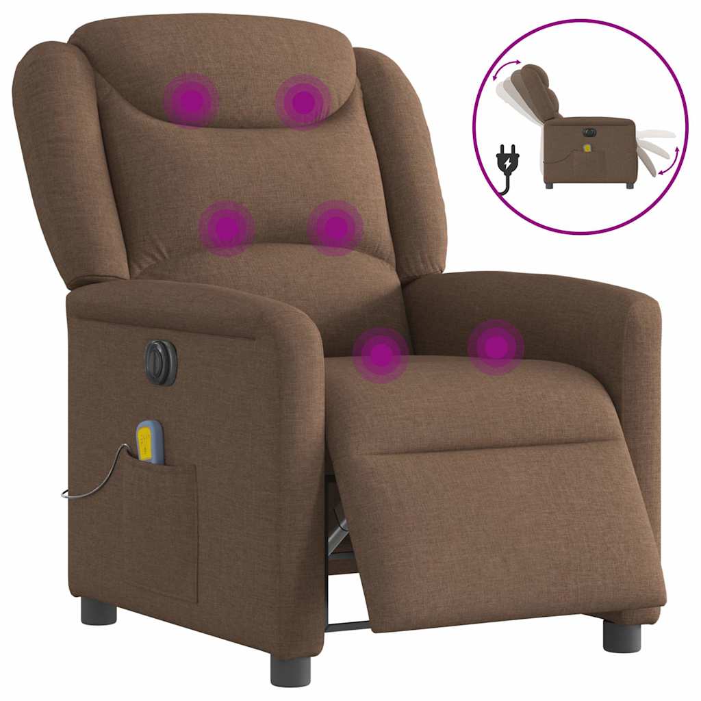 Vetonek Sillón reclinable de masaje eléctrico tela marrón