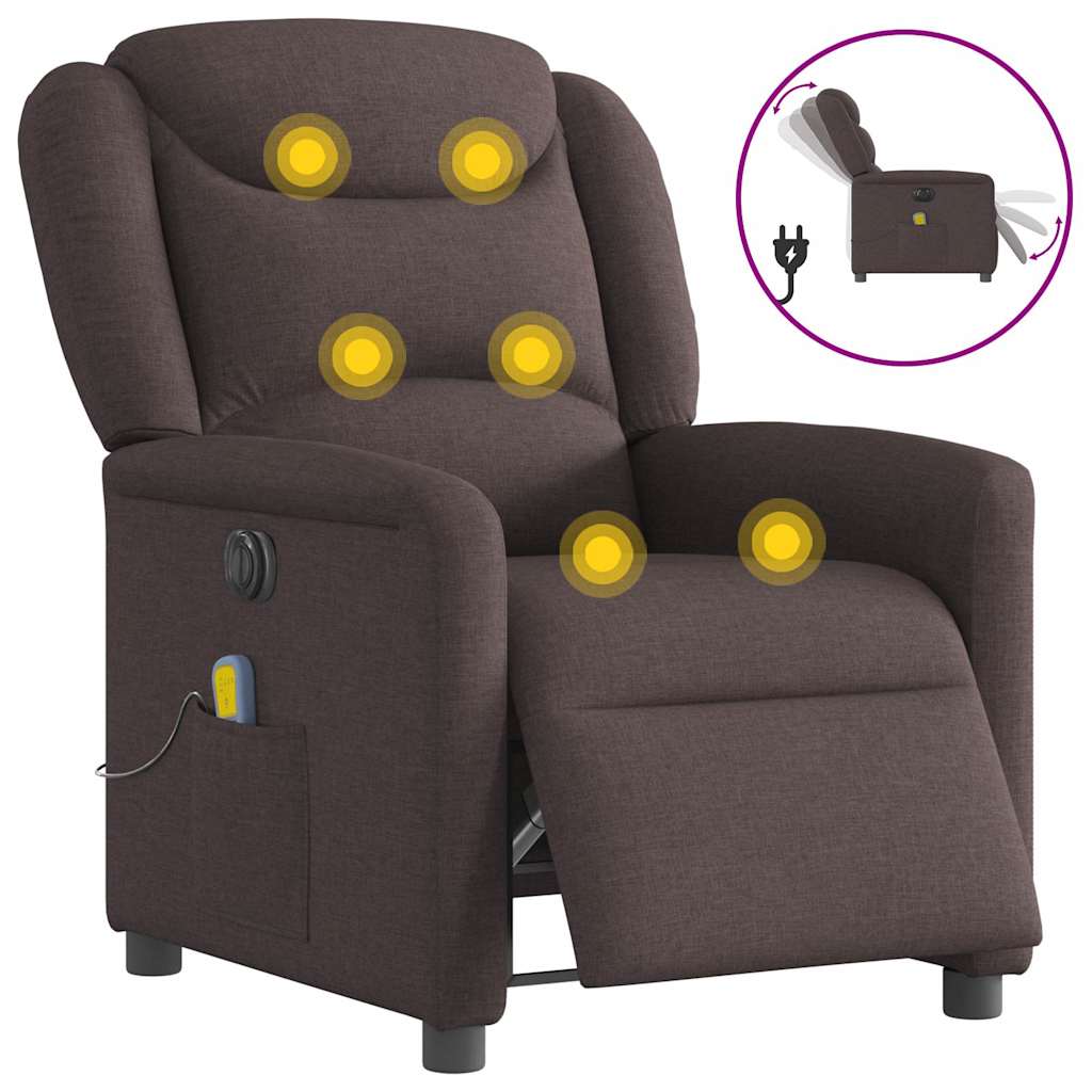 Vetonek Sillón reclinable de masaje eléctrico tela marrón oscuro