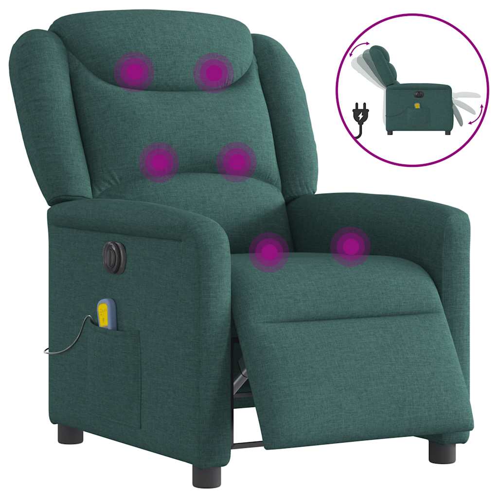 Vetonek Sillón reclinable de masaje eléctrico tela verde oscuro