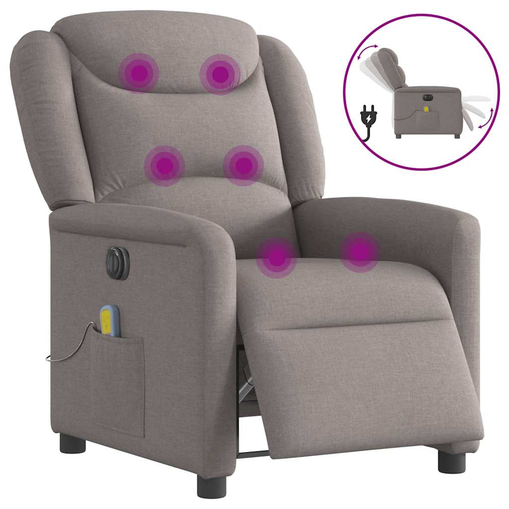 Vetonek Sillón reclinable de masaje eléctrico tela gris taupe