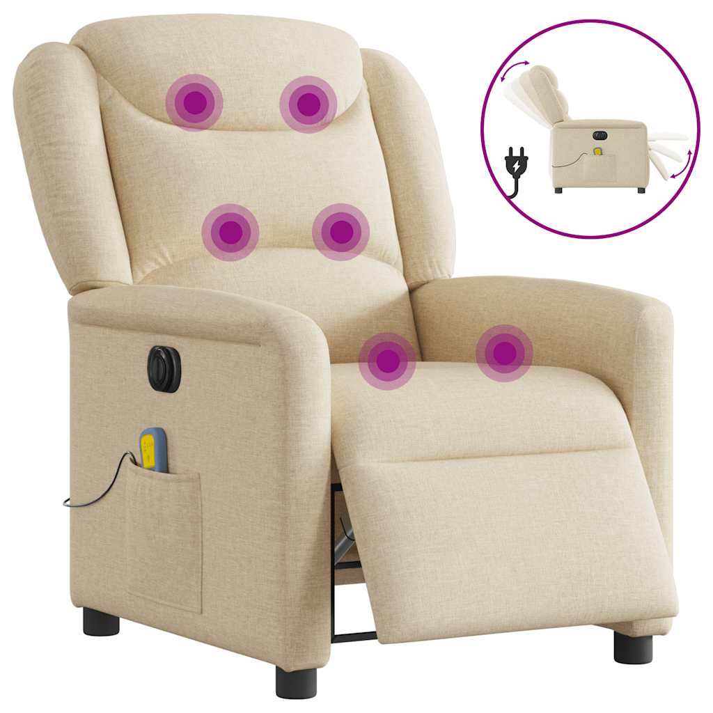 Vetonek Sillón reclinable de masaje eléctrico tela color crema