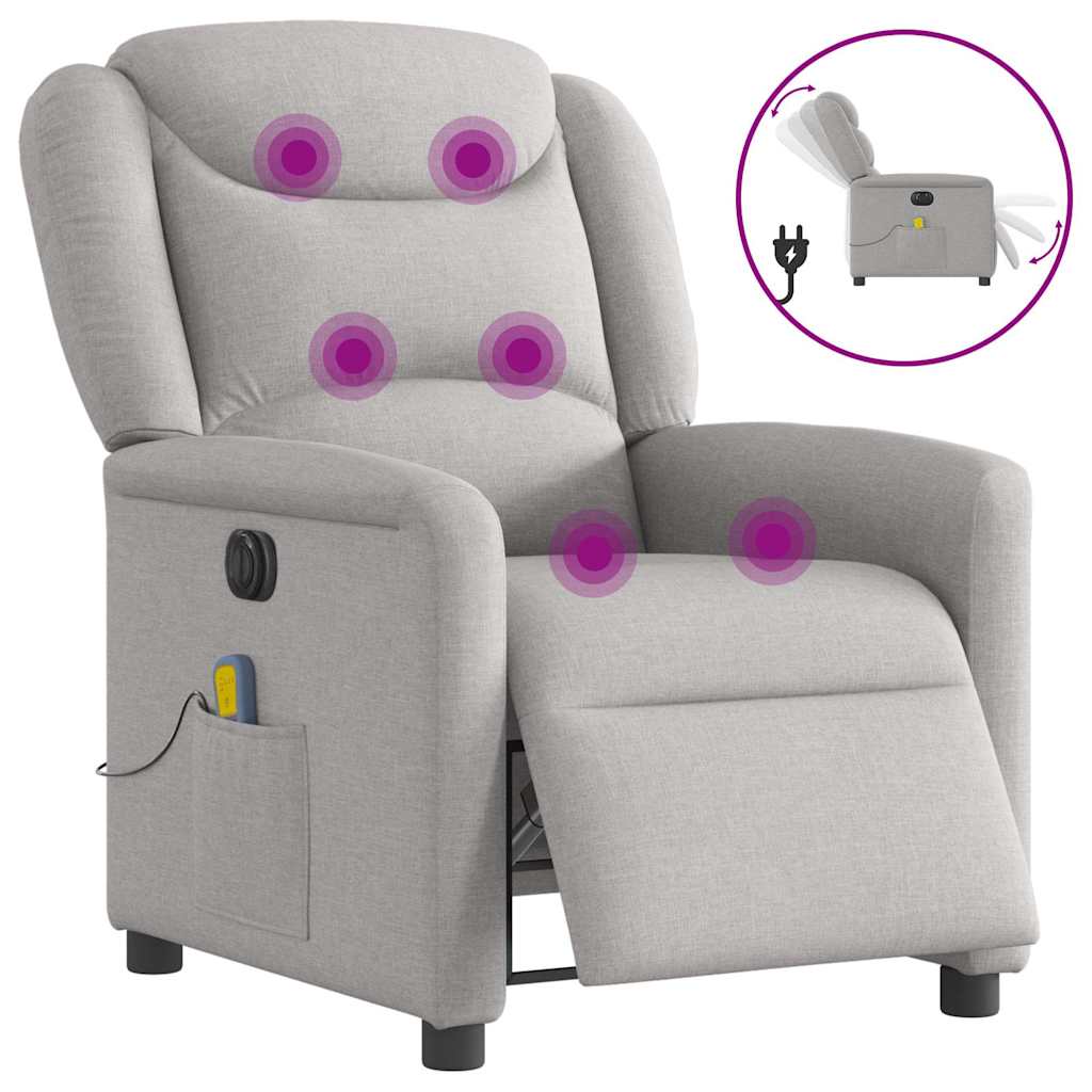 Vetonek Sillón reclinable de masaje eléctrico tela gris nube