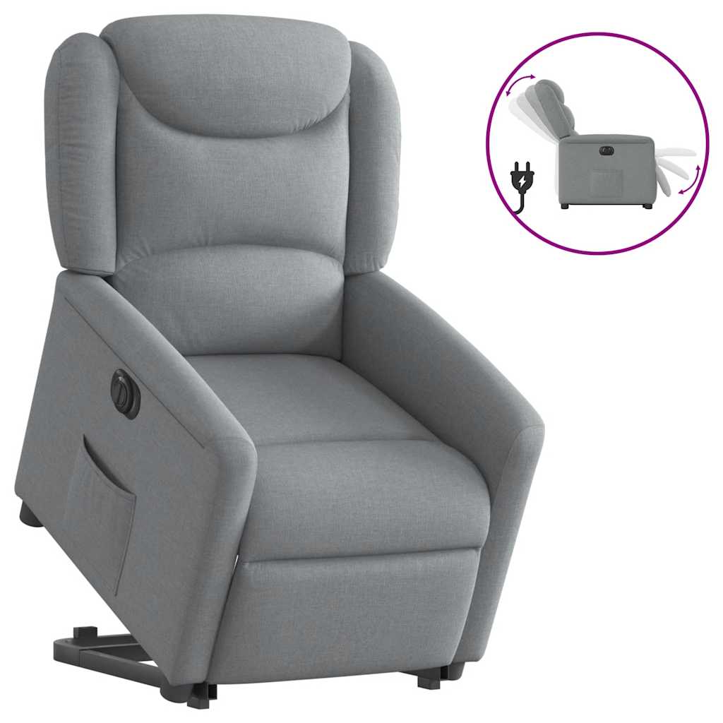 Vetonek Sillón eléctrico reclinable elevable de tela gris claro