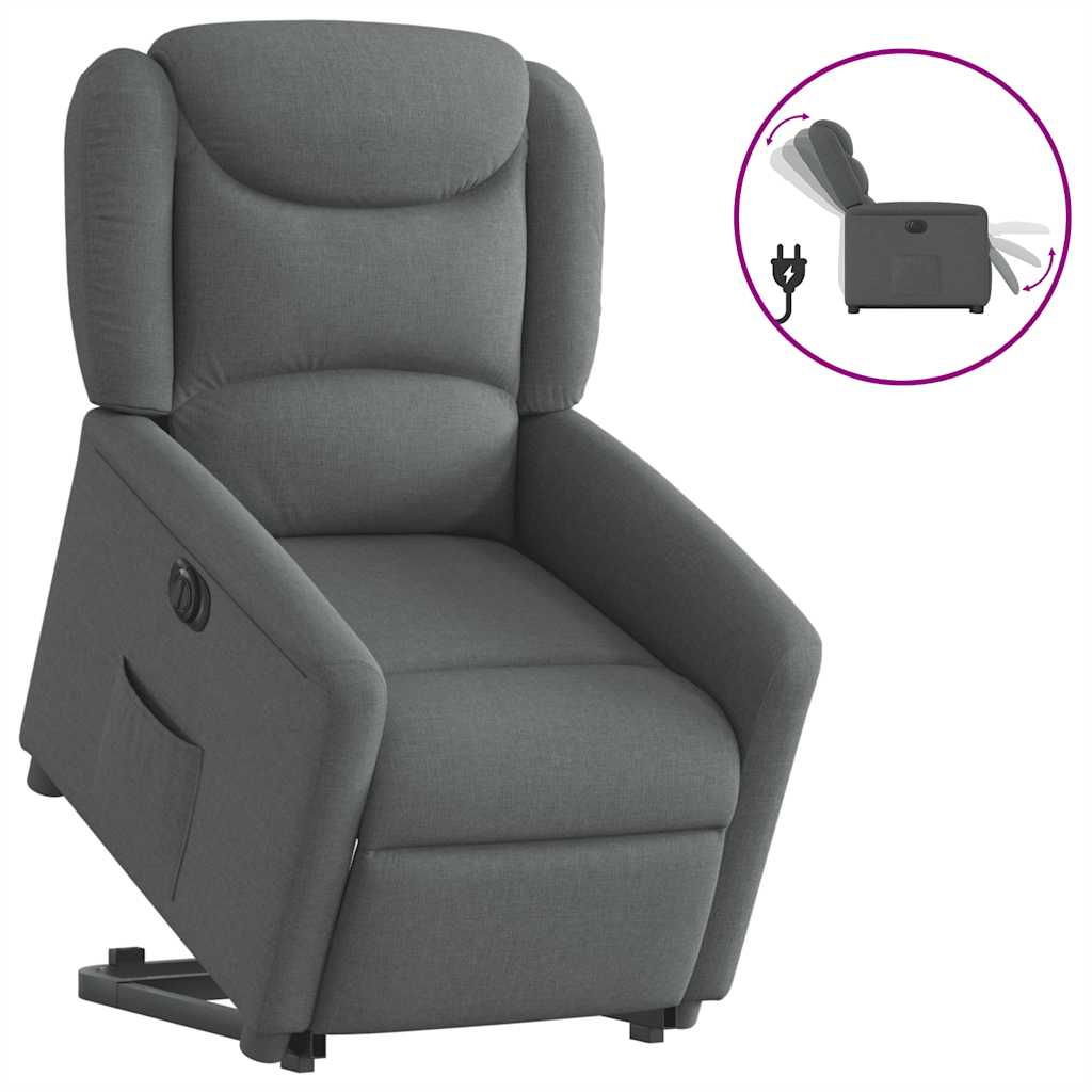 Vetonek Sillón eléctrico reclinable elevable de tela gris oscuro