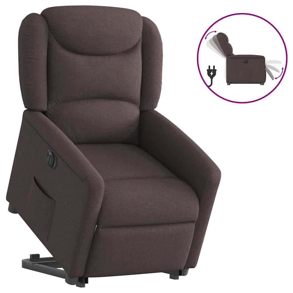 Vetonek Sillón eléctrico reclinable elevable de tela marrón oscuro