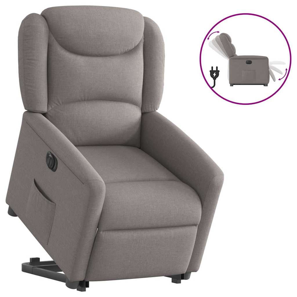 Vetonek Sillón eléctrico reclinable elevable de tela gris taupe