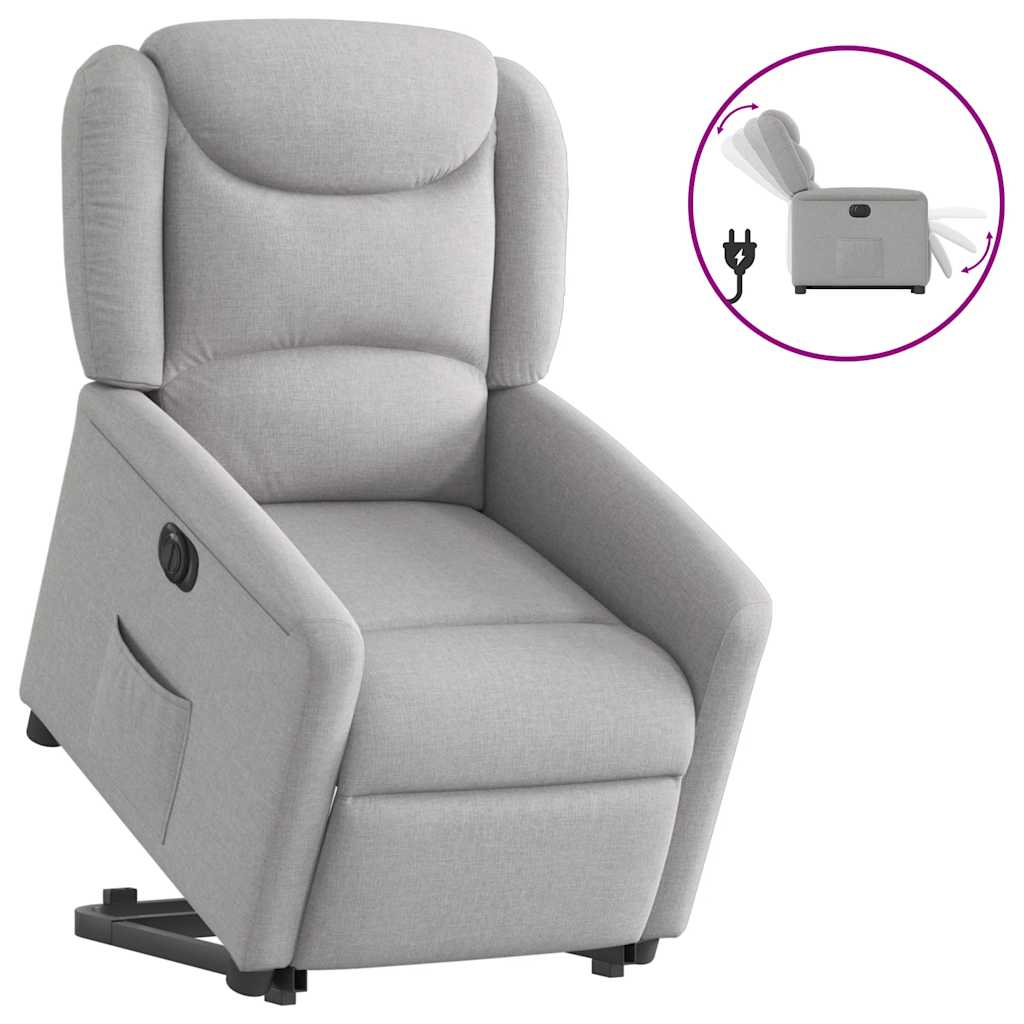 Vetonek Sillón eléctrico reclinable elevable de tela gris nube