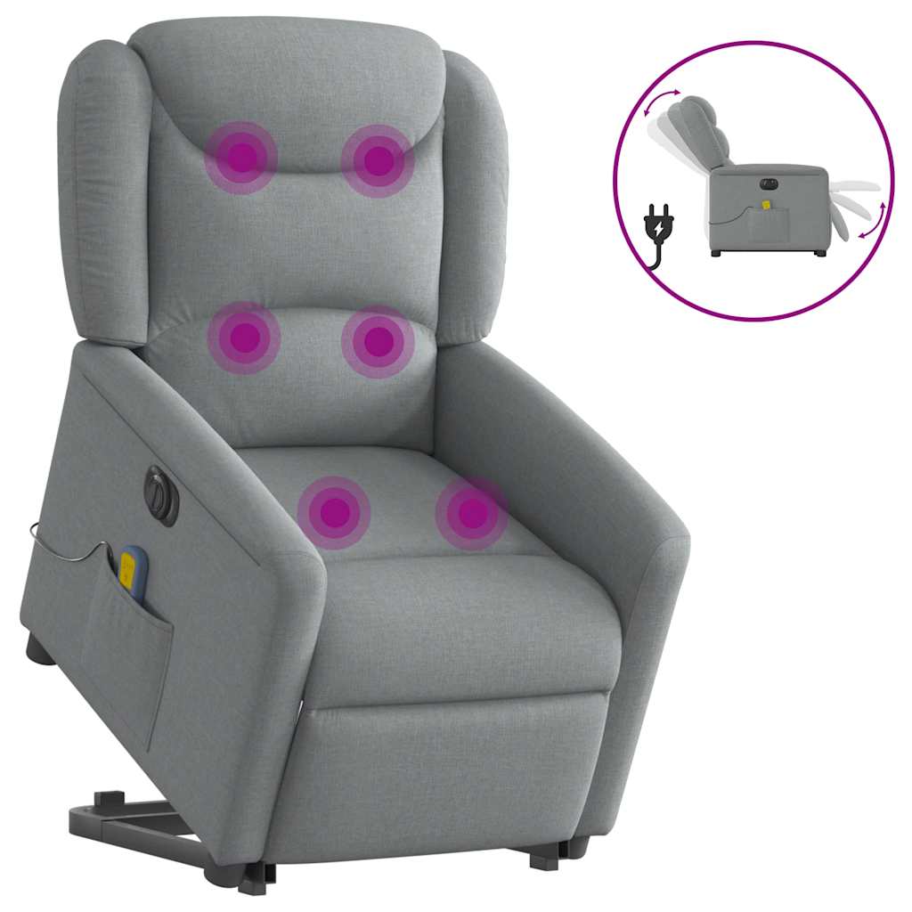 Vetonek Sillón de masaje eléctrico reclinable elevable tela gris claro