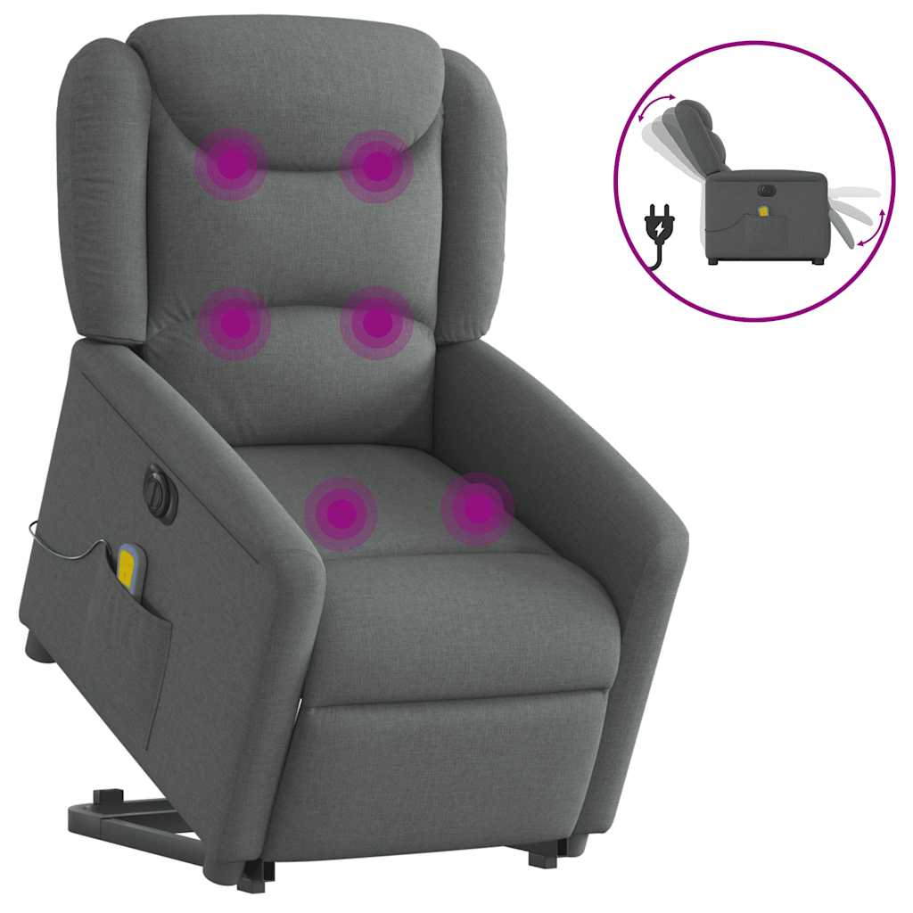 Vetonek Sillón de masaje eléctrico reclinable elevable tela gris oscuro