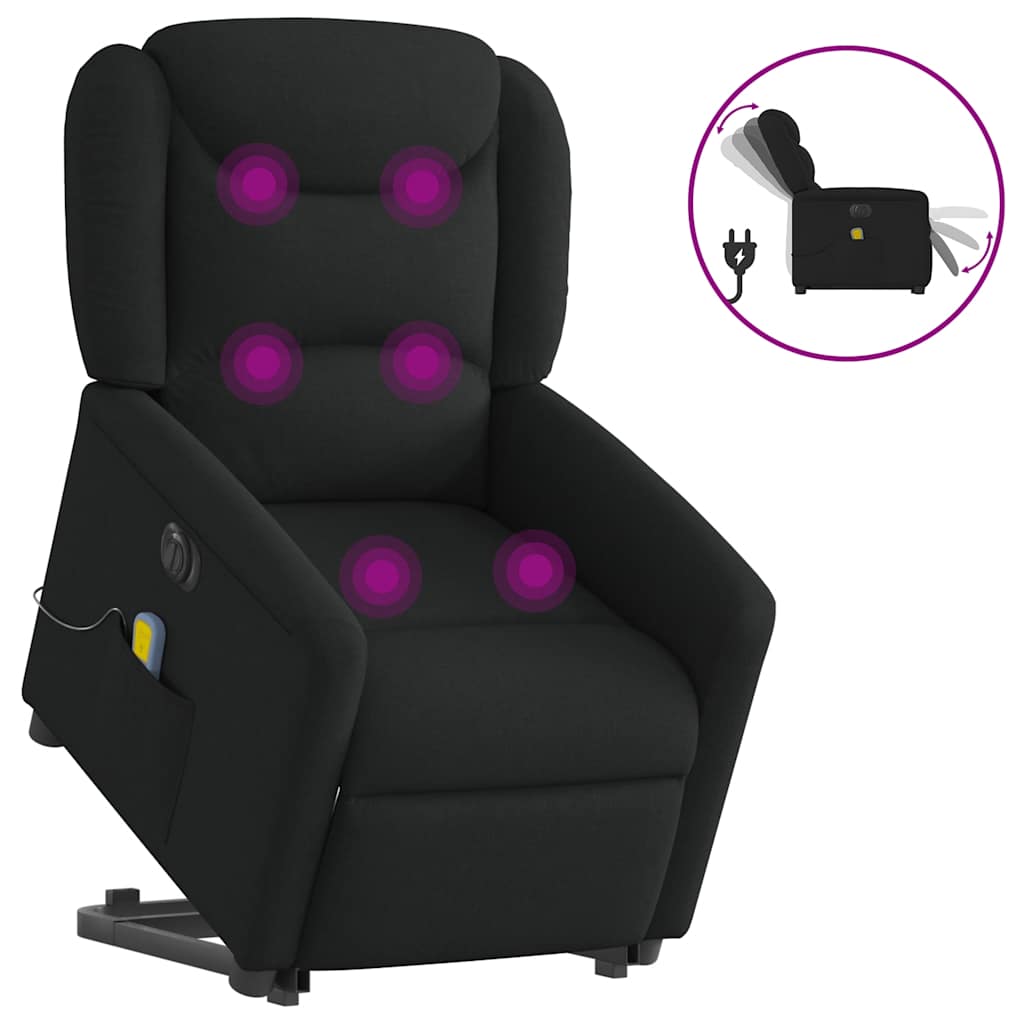 Vetonek Sillón de masaje eléctrico reclinable elevable tela negro