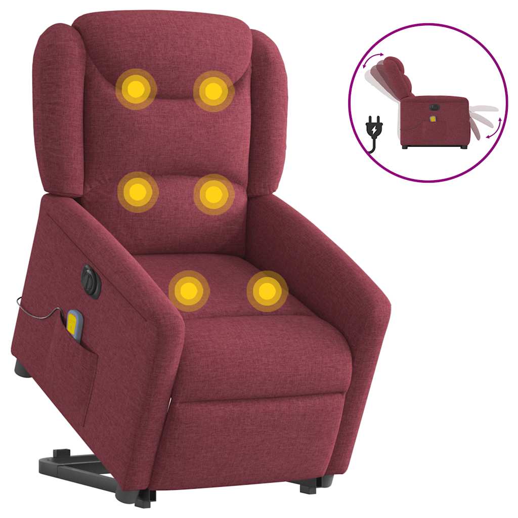 Vetonek Sillón de masaje eléctrico reclinable elevable tela rojo tinto